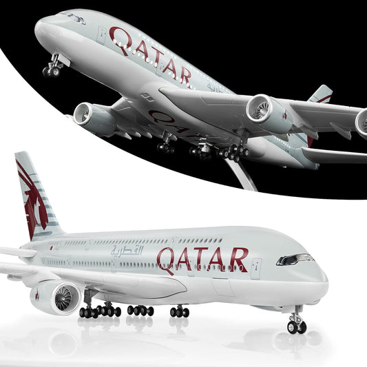 Lose Fun Park 1:160 Scale Large Model Airplane Qatar A380 Plane Models Diecast Airplanes with LED Light for Collection or Gift