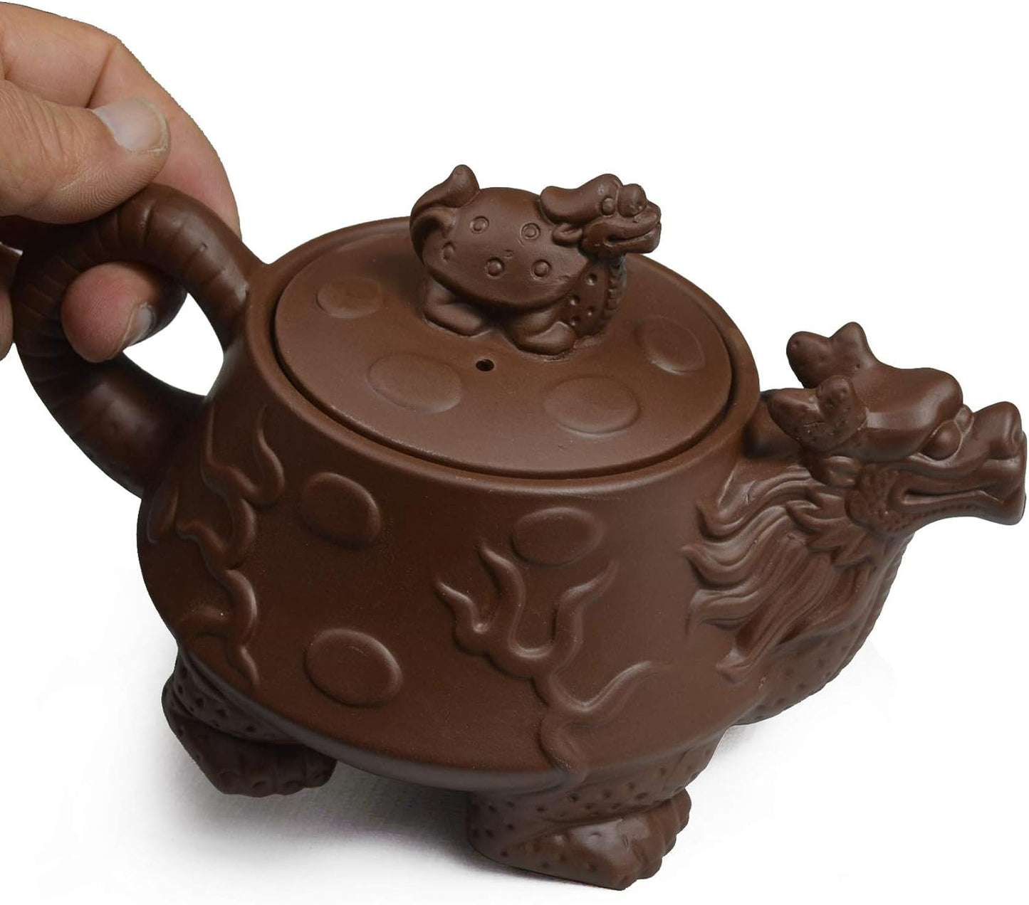 Teapot Chinese Dragon Tortoise Auspicious Zisha Clay Gongfu Tea Pots for Loose Tea (Brown)