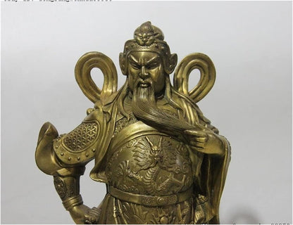 GaYouny Buddha Statue Brass Bronze Dragon Guangong Guan Gong Yu Hold Knife Statue