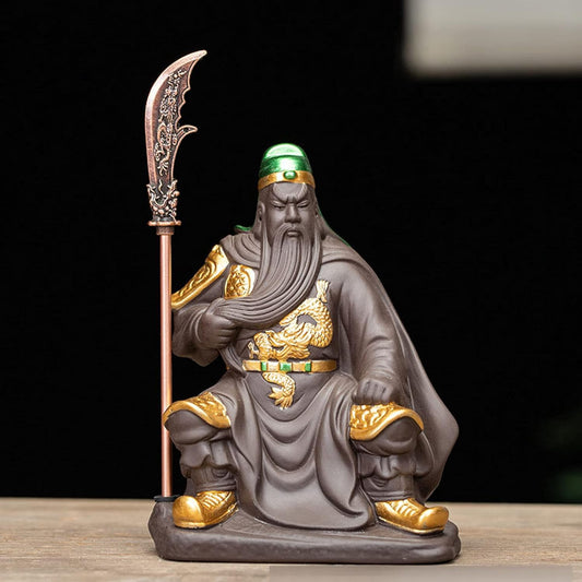 Chinese Fengshui Warrior Guan Gong Statue Tea Pet Lucky Guan Yu Fortune Sculpture Kung Fu Tea Set Collection