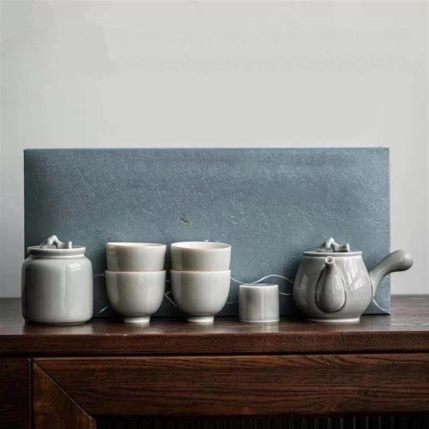 Afternoon Tea Set Japanese Style Ice Gray Glaze Porcelain Kung Fu Tea Set Household Tureen Side Handle Pot Set Tea Set Porcelain Tea Set Chinese Tea Set For Adults (Color : E)