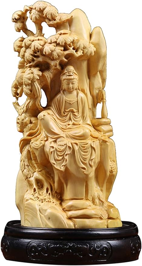 QTBH Buddha Statue Buddha Ornaments Boxwood 16cm Guanyin Sculpture Wood Carving Buddha Statue Guan Yin Home Decor Blessing Guanyin Guanyin Statue