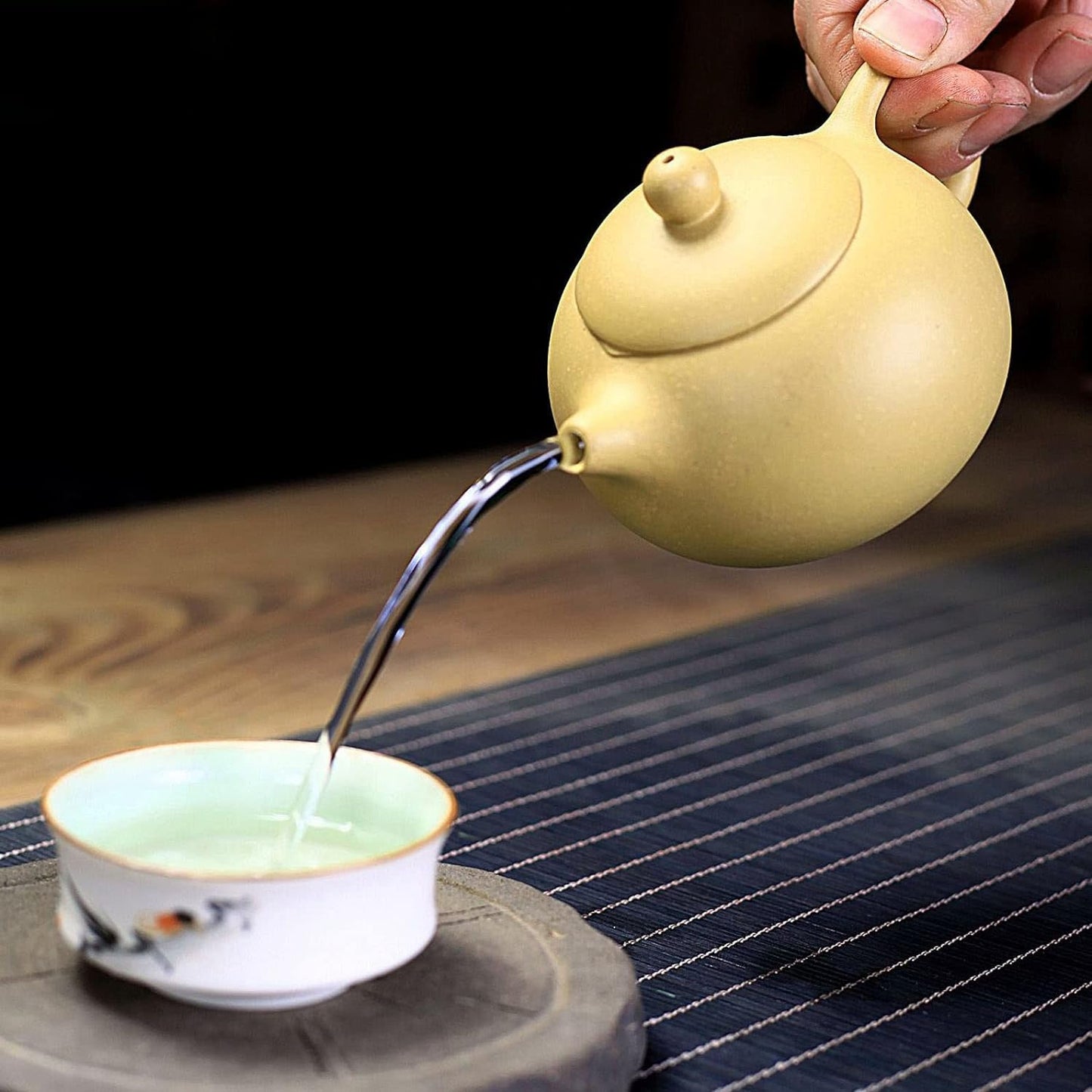 Teapot 220ml Chinese Zisha Clay Yellow Xishi Pots Huangduan Ball Filter Infuser for Loose Tea (Middle capacity)