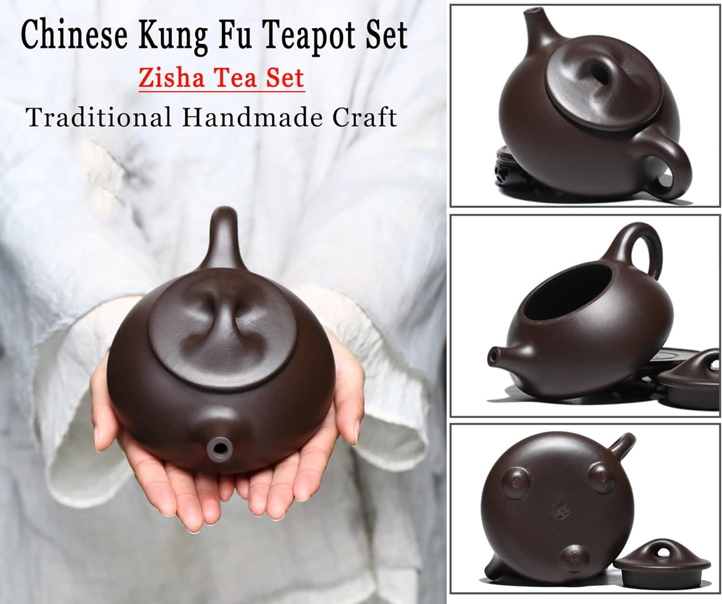 Portable Travel Tea Set Chinese Kung Fu Zisha Teapot Set 12PACK Handmade Tea Pot Cups with Tray Infuser, Purple Clay Teapot,Teacups,Tea Canister Towel in Elegant Gift Bag for Outdoor Home Business