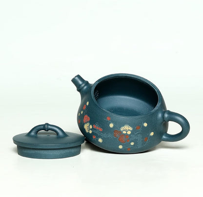 SILINE Zisha Teapot 6.8 oz,Genuine Yixing Clay Handmade Tea Pot with 60 holes Filter,Chinese Kung Fu Infuser Brew Tea Maker Set - Zhupiao,Blue Clay