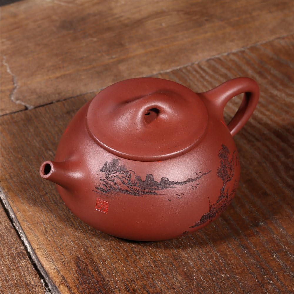 ufengke Yixing Zi Sha Teapot with Landscape, Village House,Tea for One Handmade Ceramic Teapot,Purple Clay Jing Zhou Shi Piao Tea Pot,270cc(9oz)