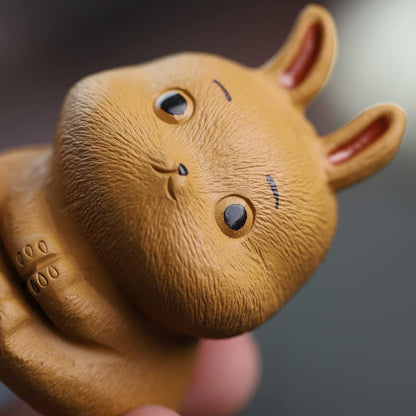 SILINE Yixing Zisha Clay Tea Pet,Chinese Zodiac Signs Statues Animal Figurine,Gongfu Tea Tray Accessories Ornament (Rabbit,Yellow Dianni Clay)