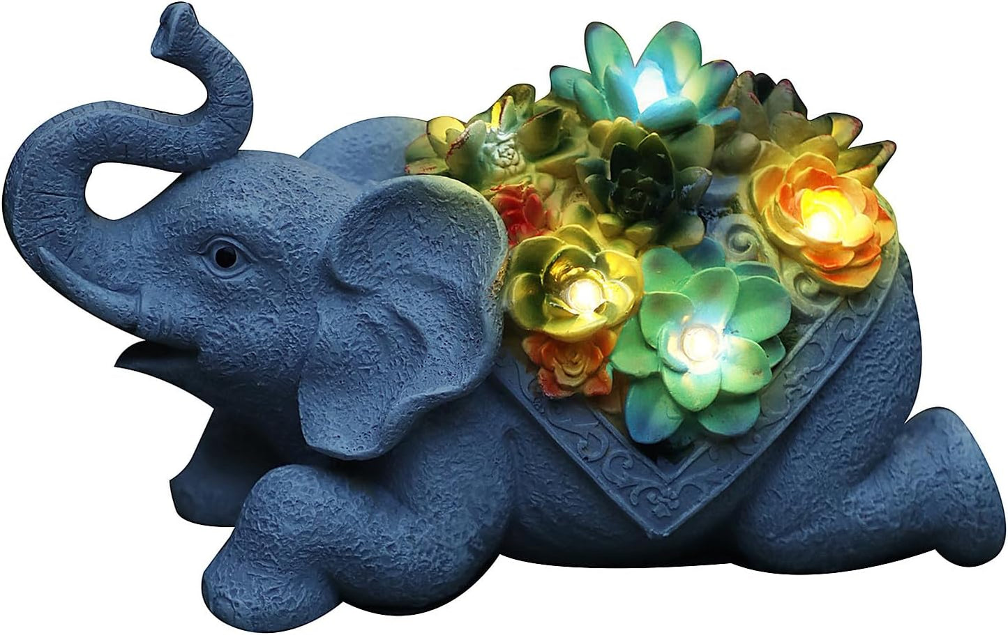 UZER Elephant Resin Sculpture with Solar Lights, Waterproof Elephant Statue for Garden Decoration, Birthday Gift for Mom'day Women (Light Grey)