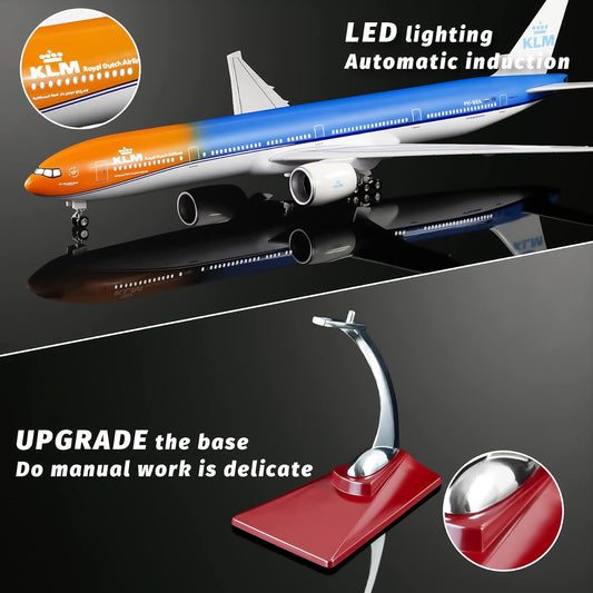 Lose Fun Park 1:130 Scale Large Model Airplane Holland KLM Boeing 777 Plane Models Diecast Airplanes with LED Light for Collection or Gift