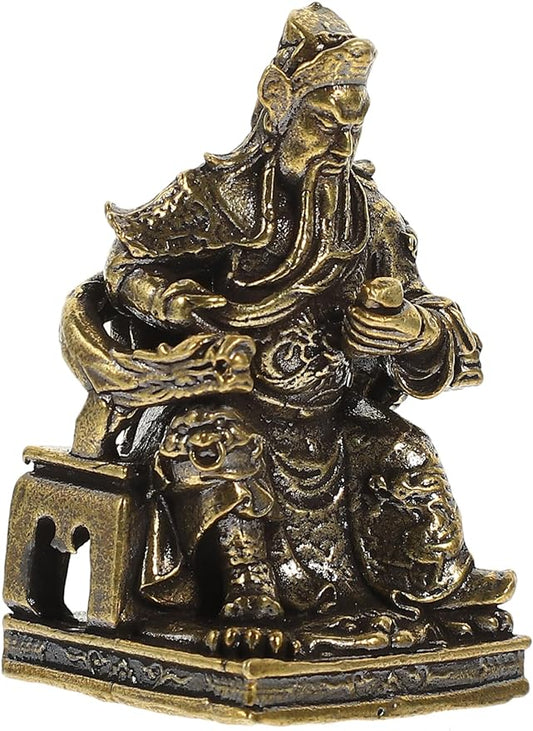 IMIKEYA Antique Brass Ornaments Brass Craft Decor Brass Guan Gong Sculpture Brass Craft Figurine Statue for Home Desktop Brass Statue Vintage Brass Craft Guan Yu God of Wealth Wen Wan