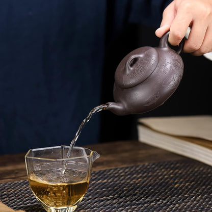 SILINE Zisha Teapot, Chinese Yixing Clay Handmade Teapot 6.7 Oz, Infuse Brew Kung Fu Loose Leaf Tea Maker -HantangShipiao,Black Clay