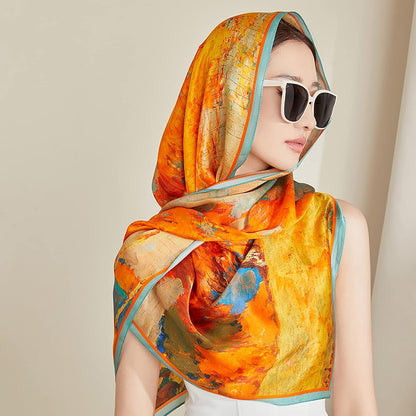 RAN Winter Warm Scarfs Silk Long Scarf for Women, Mulberry Silk Large Size Women Lightweight Satin Shawls and Wraps Headscarf