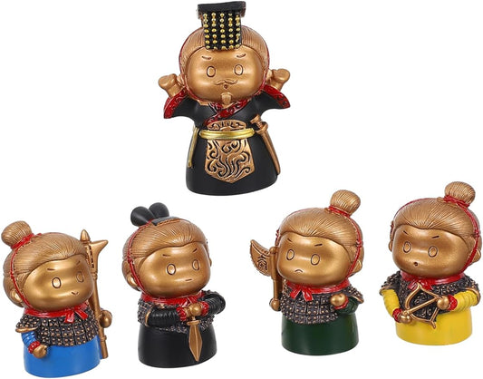 PRETYZOOM 5pcs statue desk ornaments resin Emperor Qin Shihuang desktop crafts puppet porch Toy decorations top hat household Guan Yu car decorate cake China sculpture accessories mini