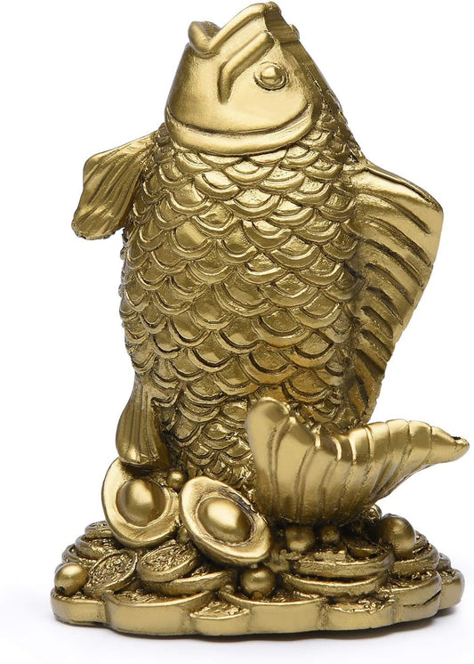 BRASSTAR Resin Feng Shui Fish Statue Wealth Carp Treasure Good Fortune Lucky Auspicious Home Office Decor Collection Gift TQZDPT64