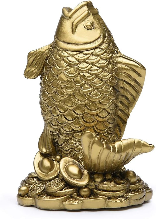 BRASSTAR Resin Feng Shui Fish Statue Wealth Carp Treasure Good Fortune Lucky Auspicious Home Office Decor Collection Gift TQZDPT64