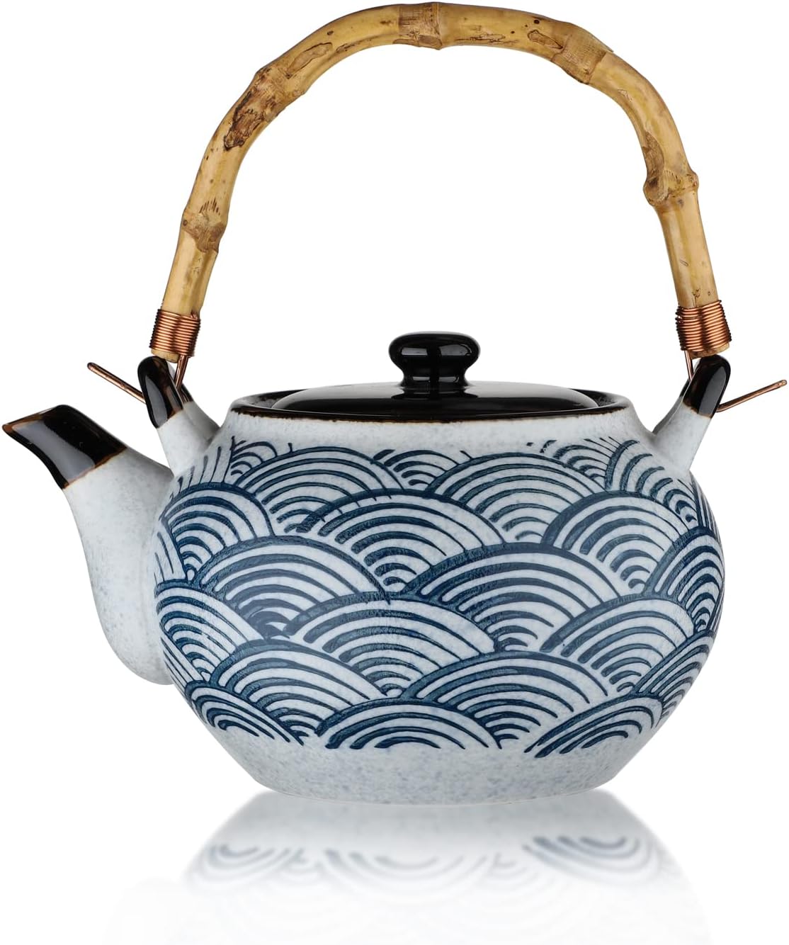 Ceramic Teapot Japanese Style Porcelain Teapot with Rattan Handle Restaurant Office Filter Tea Pot Drinkware Tea Kettle (black-200ml)