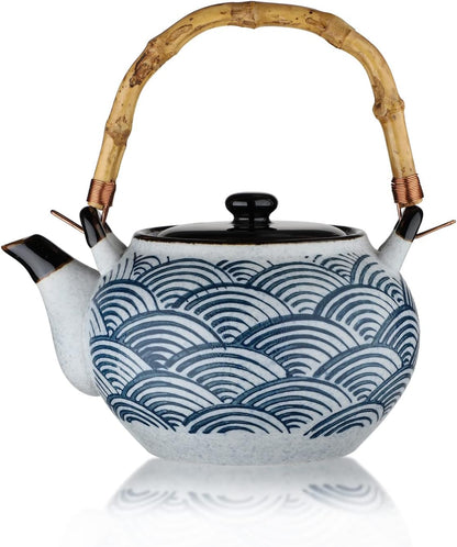 Ceramic Teapot Japanese Style Porcelain Teapot with Rattan Handle Restaurant Office Filter Tea Pot Drinkware Tea Kettle (black-200ml)