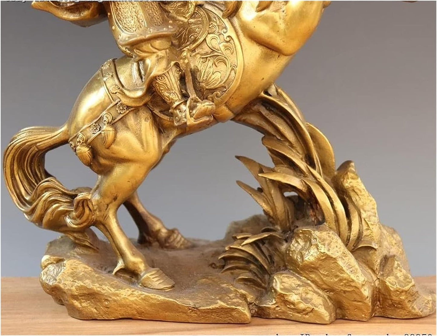 GaYouny Buddha Statue 35cm Brass Copper Dragon Guan Gong Guan Yu Ride Horse Hold Knif God Statue