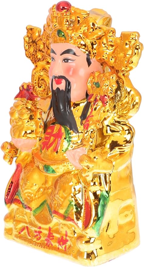 Luxshiny God of Wealth Ornament Shen Collectible Figurines Decoraciones para Salas De Casa Golden Statue Desk Topper Office Decore The God of Wealth Figurine Guan Yu Chinese Style Ceramics