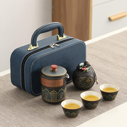 KEYDUACU Chinese tea set travel tea set kung fu set,Teapot set,Chinese Tea Sets,travel portable bag, outdoor,hotel,business(Black)