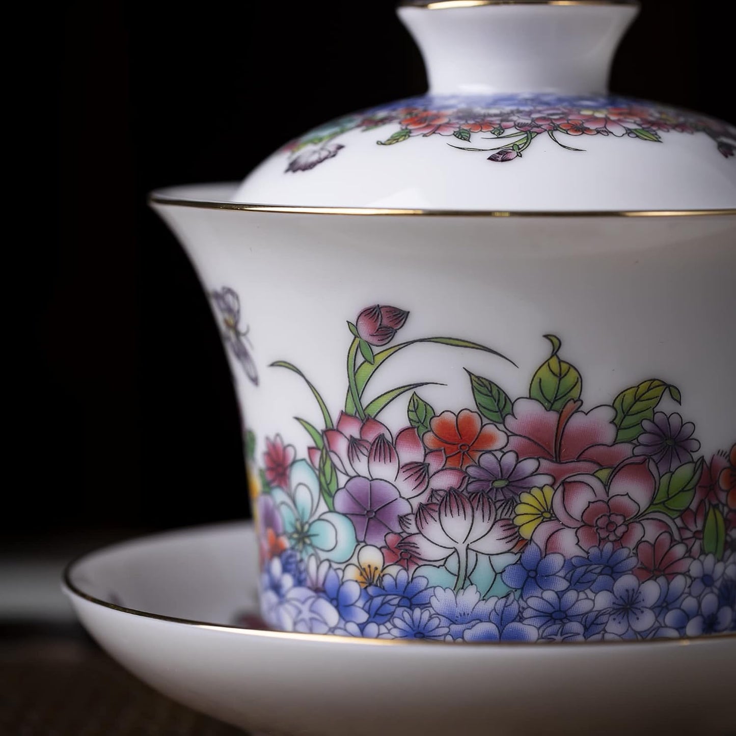 SILINE Classic China Tea Bowl,Suet Jade White Porcelain Gaiwan for Brew Kung Fu Tea Cup Set(Fanhua)