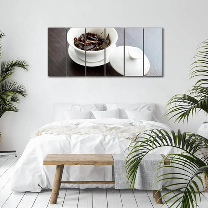 6 Panel Canvas Wall Art for Living Room Chinese porcelain gaiwan for tea ceremony or gong fu cha or kung fu Prints Pictures Paintings Poster Home Decor Framed Ready to Hang