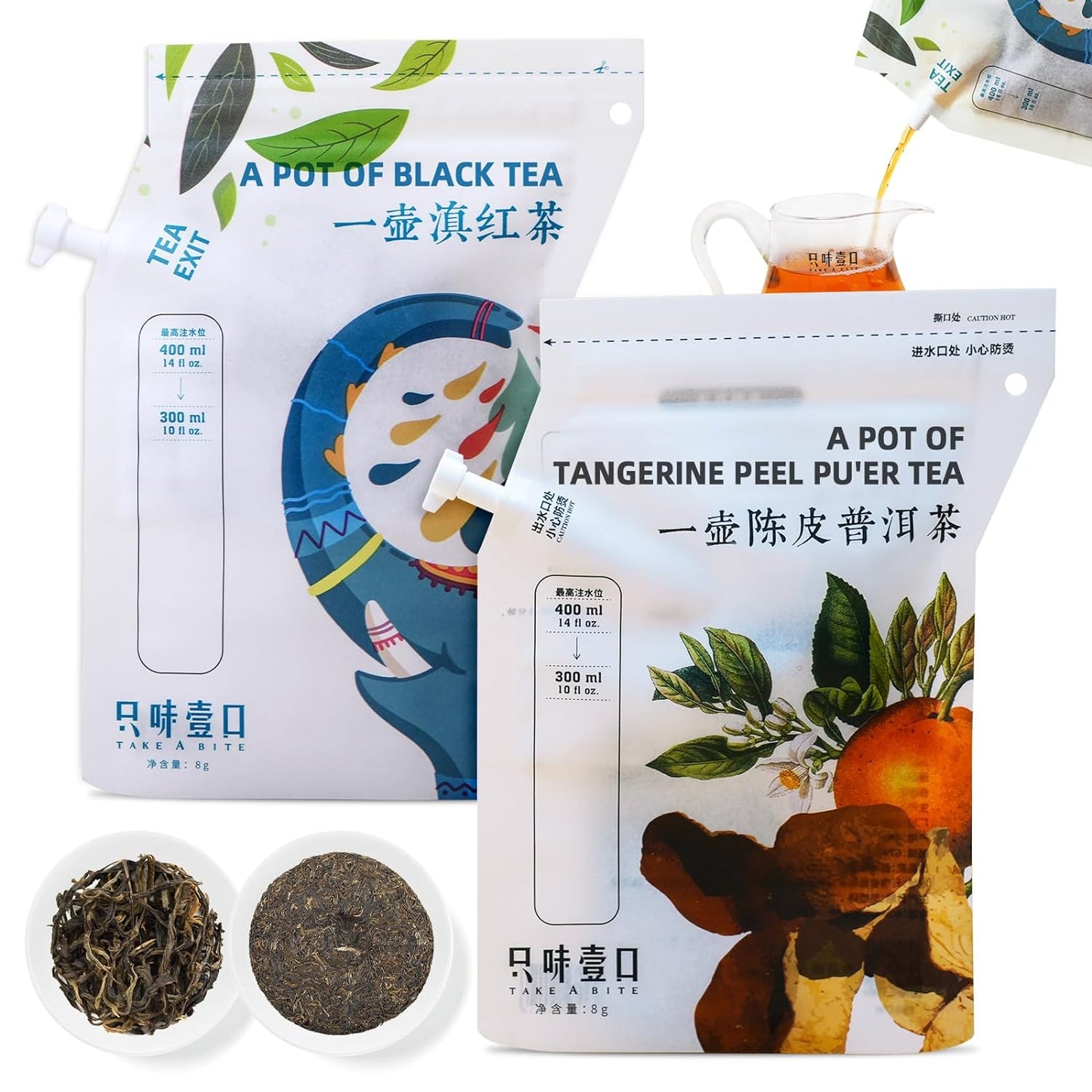 ZWYK TEA Authentic Top Chinese Tea (6 Count, Produced in YUNNAN), Portable Black Tea & Chenpi White Tea & Pu erh Tea Pot Design -  A Unique Approach to Enjoying Tea, Perfect for Camping/Travel/Hiking/Party