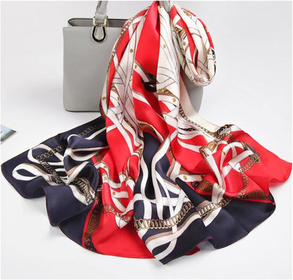 Winter Warm Scarfs Silk Scarf, Large Long Fashion Wraps, Chains Pattern Neckerchief for Women, 67.7 x 20.9 Inches (Color : Red, Size : 67.7" x 20.9")