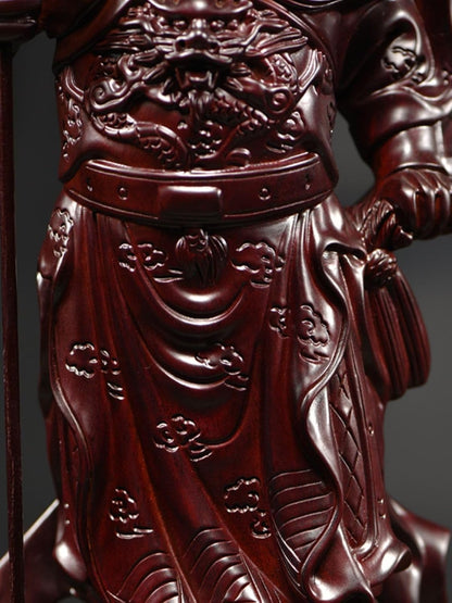 Pear blossom wood carving/花梨木雕关公摆件武财神家居招财镇宅客厅实木供奉神像开业送礼品