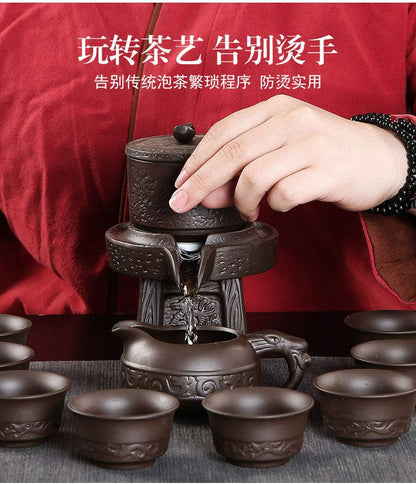 Chinese Gongfu Tea Set Service Automatic Stone-Mill Pot Cups Gift for Tea Ceremony Party Home Office Decor