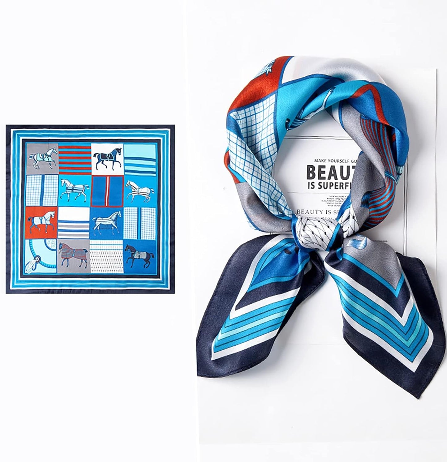 Winter Warm Scarfs Small Silk Neckerchief, Women's Mulberry Silk Scarf, Fashion Pattern Real Satin Scarf, 21.7" X 21.7" (Color : Blue, Size : 21.7" x 21.7")
