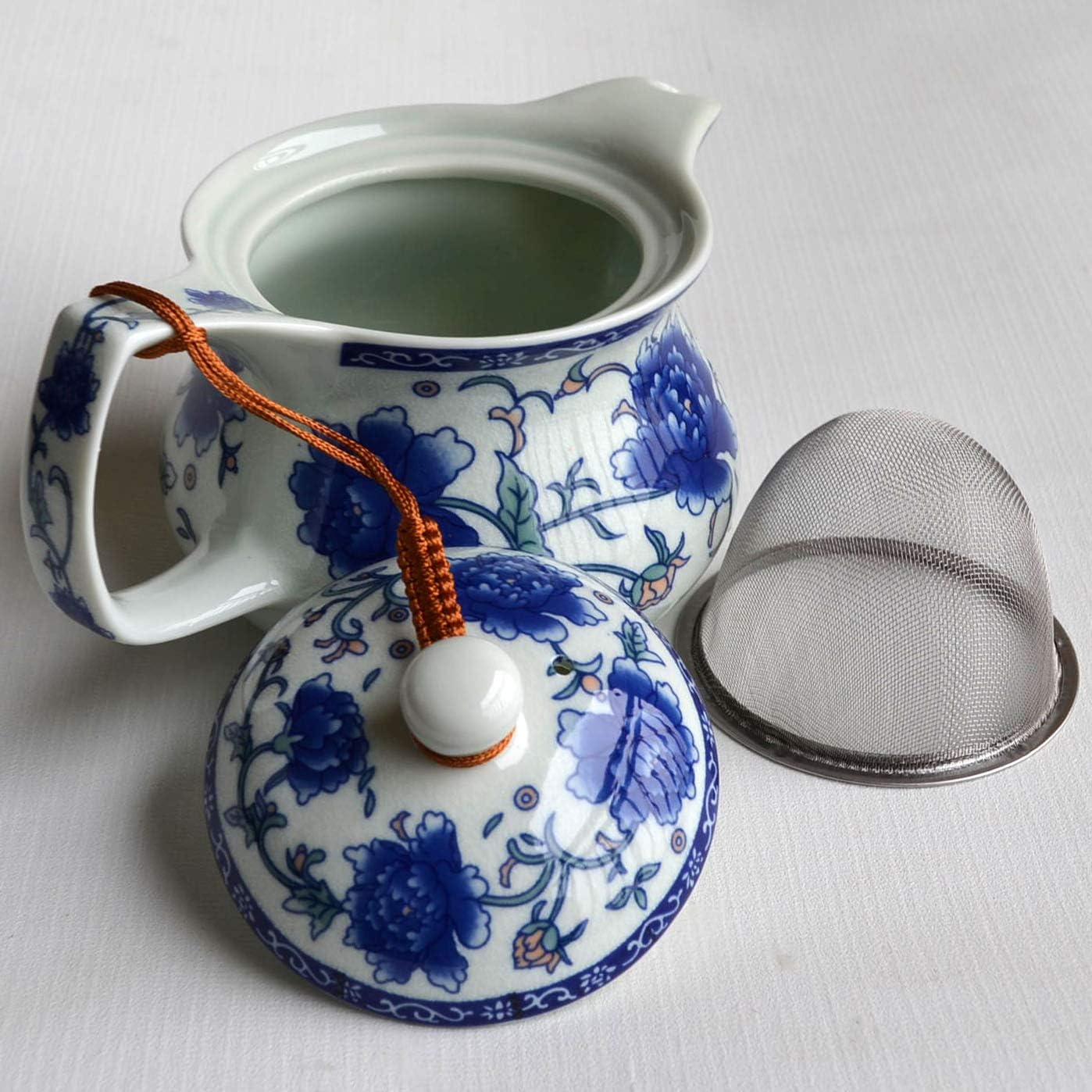 Yxhupot Teapot 15oz Blue White Porcelain China Stainless Steel Infuser Flower (cihu mudan)