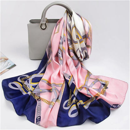 Winter Warm Scarfs Silk Scarf, Large Long Fashion Wraps, Chains Pattern Neckerchief for Women, 67.7 x 20.9 Inches (Color : Red, Size : 67.7" x 20.9")