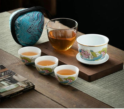 FUTWIZ Afternoon Tea Set China Chic Style Sheep Fat Jade Express Cup Outdoor Ceramic Glass One Pot Three Cups Kungfu Travel Tea Set Travel Outfit Tea Set for Adults