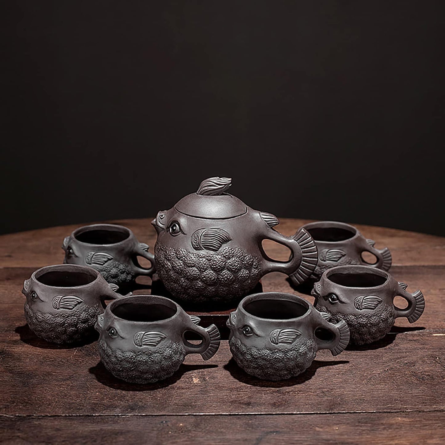 Hormsdar Pruple Clay Teapot Pure Handmade Pufferfish Tea Pot Zisha Tea Set Kettle Kung Fu Teapot (Teacup)