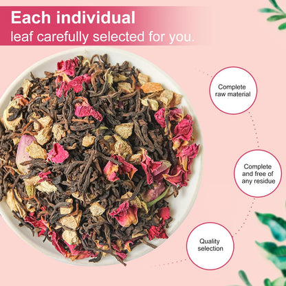 Essuperty- Rose Pu 'er Tea, Rose Puerh Tea Bags, Eco-Conscious Tea Bags, Caffeinated, All Natural Ingredients