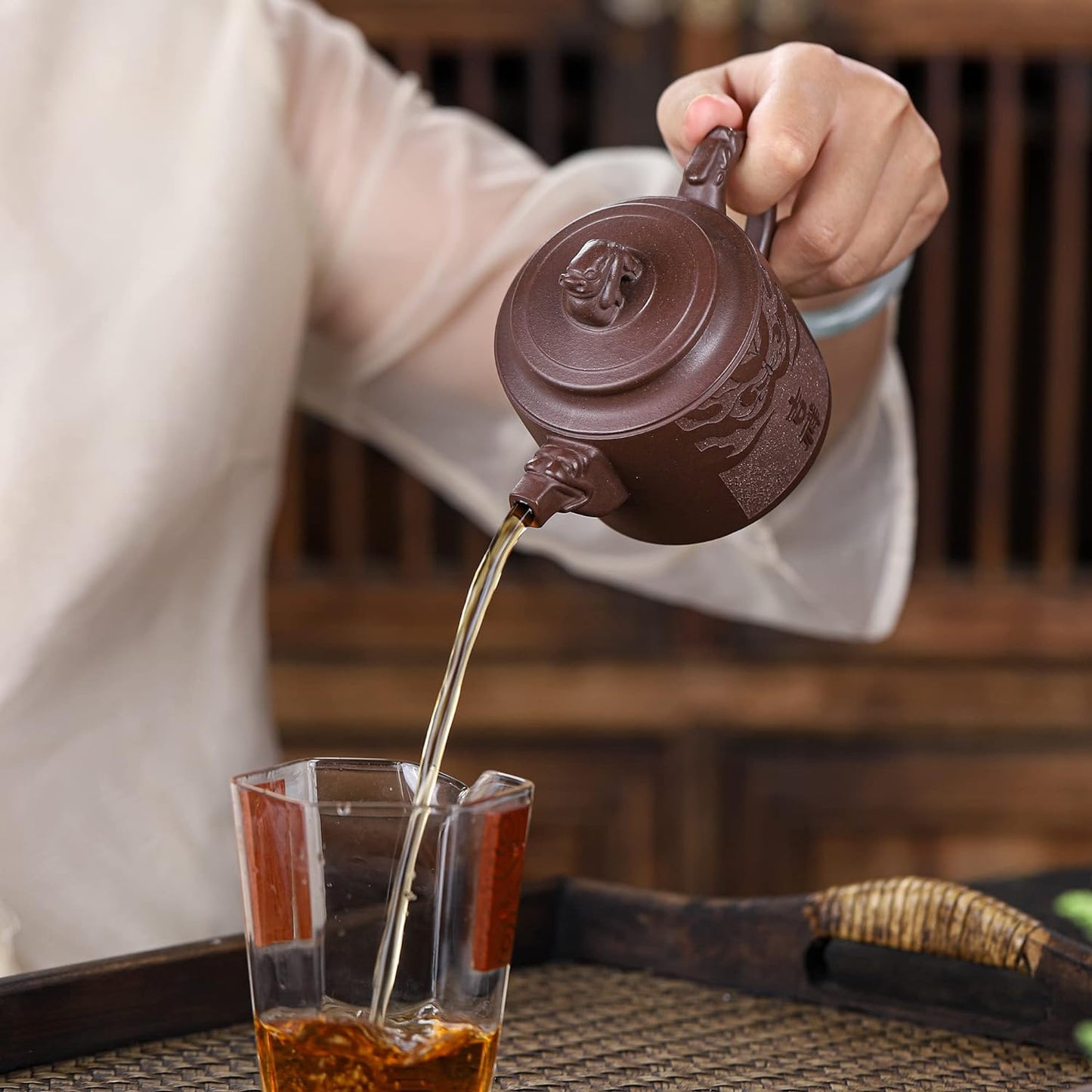 SILINE Zisha Tea Pot 7.7 Oz,Chinese Real Yixing Clay Handmade Teapot,Brew Kung Fu Loose Leaf Tea Maker (Jixiang,Zini Purple Clay)
