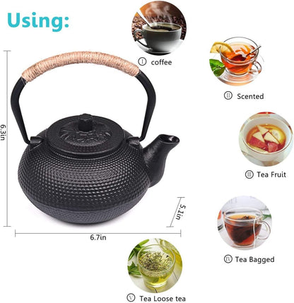 suyika Japanese Tetsubin Cast Iron Teapot Tea Kettle pot with Stainless Steel Infuser for Stovetop Safe Coated with Enameled Interior 22 oz/650 ml