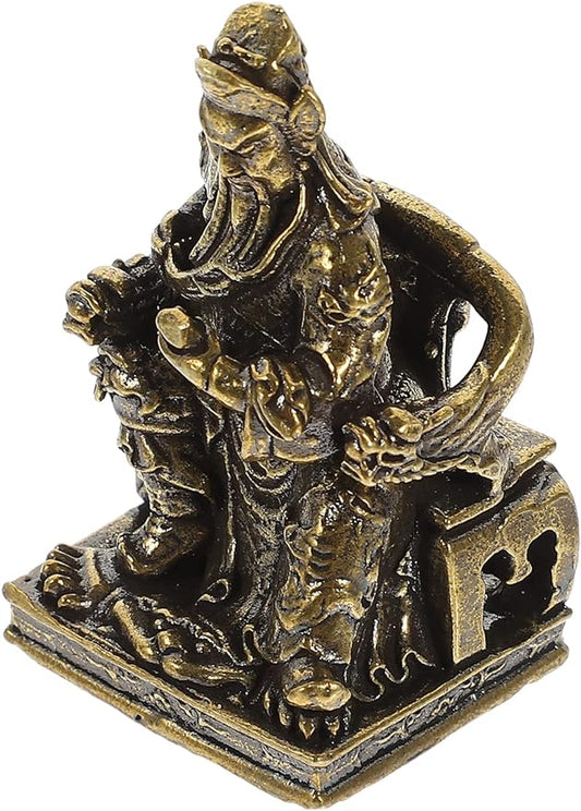 Levemolo Antique Brass Ornaments Brass Craft Statue Brass Craft Figurine Desktop Brass Statue Home Decoration Indoor Desktop Decor Brass Figurine Brass Adorn God of Wealth Vintage Guan Yu