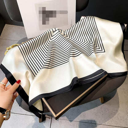RAN Winter Warm Scarfs Silk Scarf, Simple Striped Pattern Scarf 70cm Square Neck Scarves Shawl for Women Girls