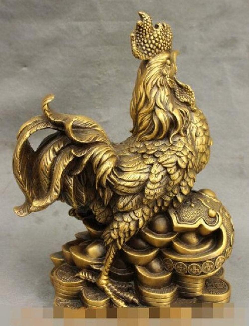 Sculptures Statues for Home Decor Bronze Wealth Ruyi Coin Rooster Statue