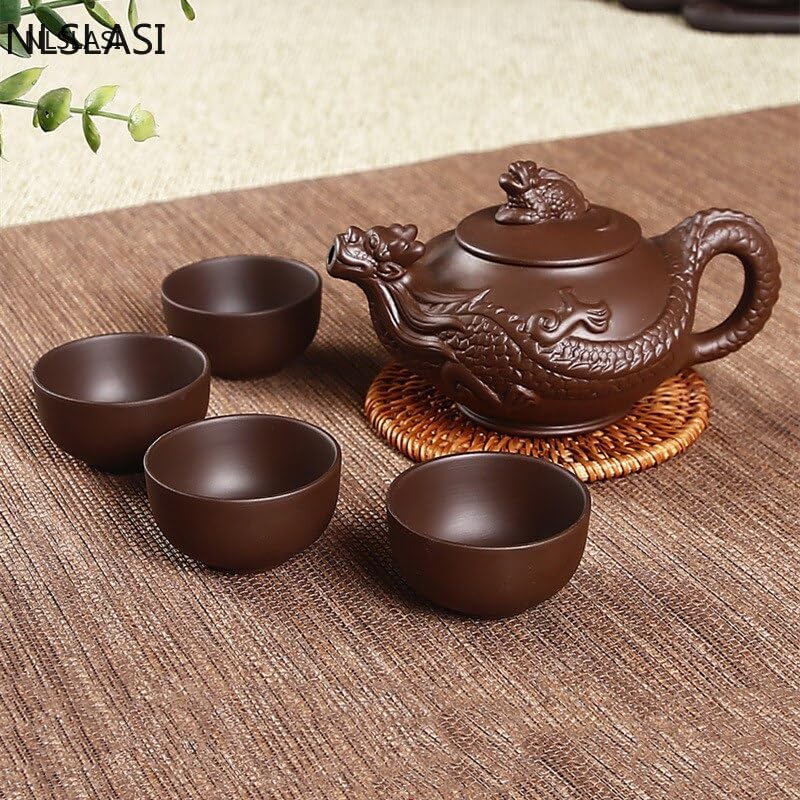 Zisha Tea Set Xi Shi Teapot Handmade Household Master Teapot 5pcs/set