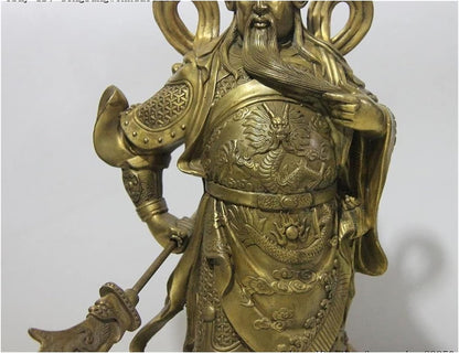 GaYouny Buddha Statue Brass Bronze Dragon Guangong Guan Gong Yu Hold Knife Statue