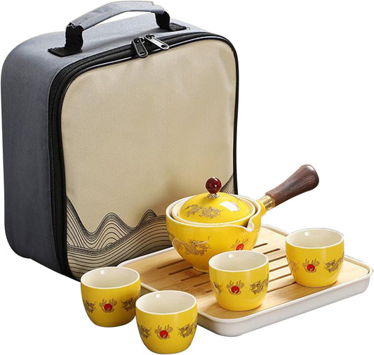 Travel Tea Set, Ceramic Tea Pot Set with 360 Rotating Tea Maker and Infuser, Portable Chinese Tea Set, Tea Sets for Adults Home, Office Type 2 Teapots