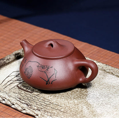 fanquare Large Yixing Zisha Clay Teapot, Chinese Trational Jing Zhou Shi Piao Pot with Lotus Seedpod, Bird, 9.5oz