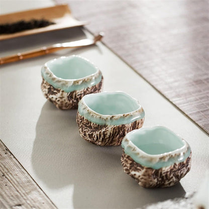 RAZZUM Chinese Gongfu Tea Set Ceramic Imitation Stone Tea Cup Stoneware Retro Coffee Cup Personal Mug Pu-erh Tea Ceremony Kung Fu Tea Set Tea Pot Set