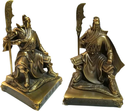 Guan Yu Sitting Statue,Chinese Fengshui Guan Gong Statue,Antique Bronze Finish Statue for Decoration car Home Office Tabletop,Historical Collection Good Lucky Gifts 5.12 Inch