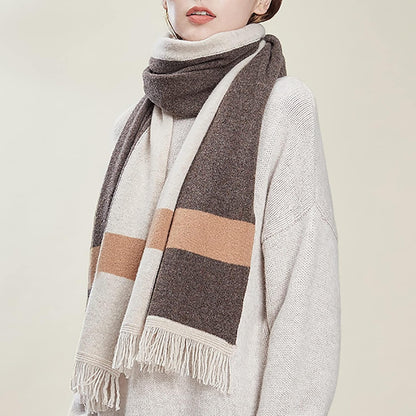RAN Winter Warm Scarfs Weave Luxury Plaid Scarf Wool Scarf with Tassel, Women Warm Knitted Scarf for Fall and Winter, 14.2" X 72.8" Long (Color : Brown, Size : 14.2" X 72.8")