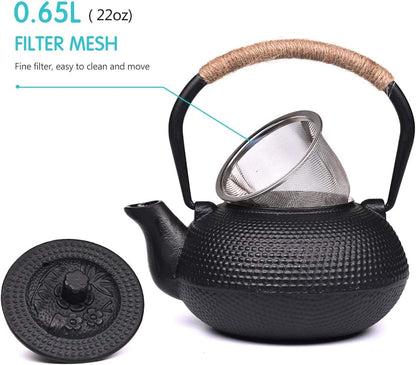 suyika Japanese Tetsubin Cast Iron Teapot Tea Kettle pot with Stainless Steel Infuser for Stovetop Safe Coated with Enameled Interior 22 oz/650 ml