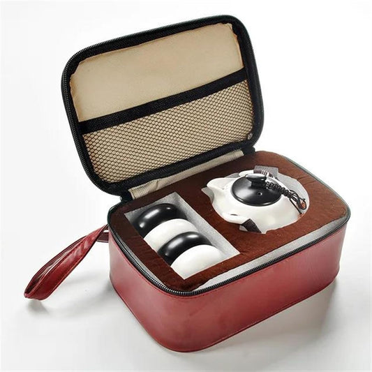 FUTWIZ Afternoon Tea Set Ceramic Customize Tea Set Portable Teapot SetSquare Handbag Outdoor Travel Gaiwan Tea Cups Ceremony Teacup Fine Gift 4 Pcs/Set Tea Set for Adults (Color : E)